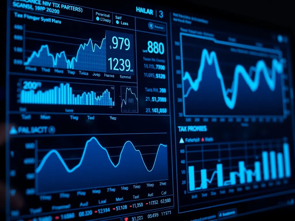 A high-tech digital interface showing complex financial char